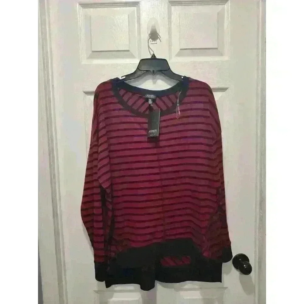 Jones New‎ York Sport Mulled Wine Black Striped Cotton Sweater 2XL